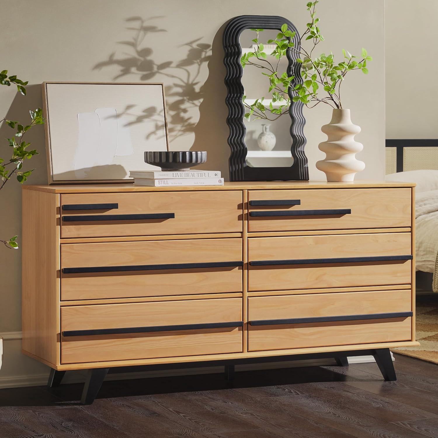 imageWalker Edison Malhia Contemporary Minimalist Solid Wood 6Drawer Dresser 60 Inch Natural Pine60 Inchnatural Pine