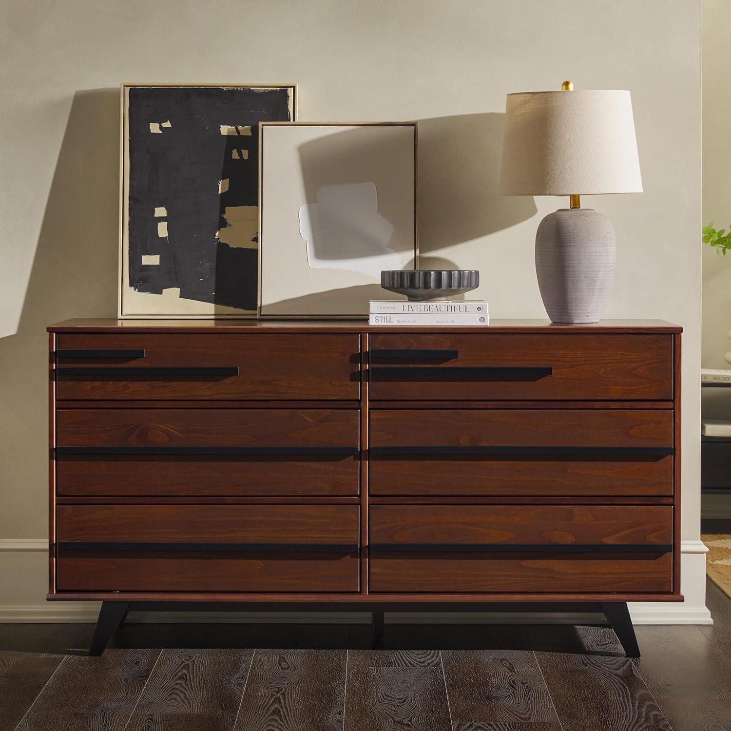 imageWalker Edison Malhia Contemporary Minimalist Solid Wood 6Drawer Dresser 60 Inch Natural Pine60 Inchwalnut