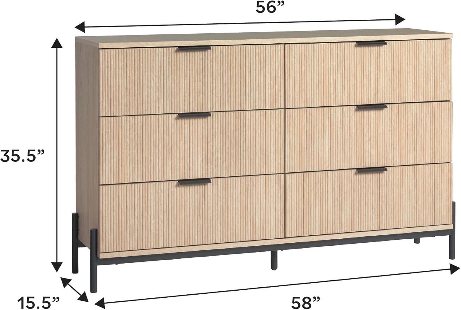 imageWalker Edison MidCentury 6Drawer Chest with Reeded Drawer Fronts 56 Inch Coastal Oak