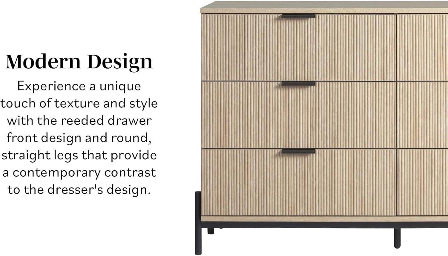 imageWalker Edison MidCentury 6Drawer Chest with Reeded Drawer Fronts 56 Inch Coastal Oak