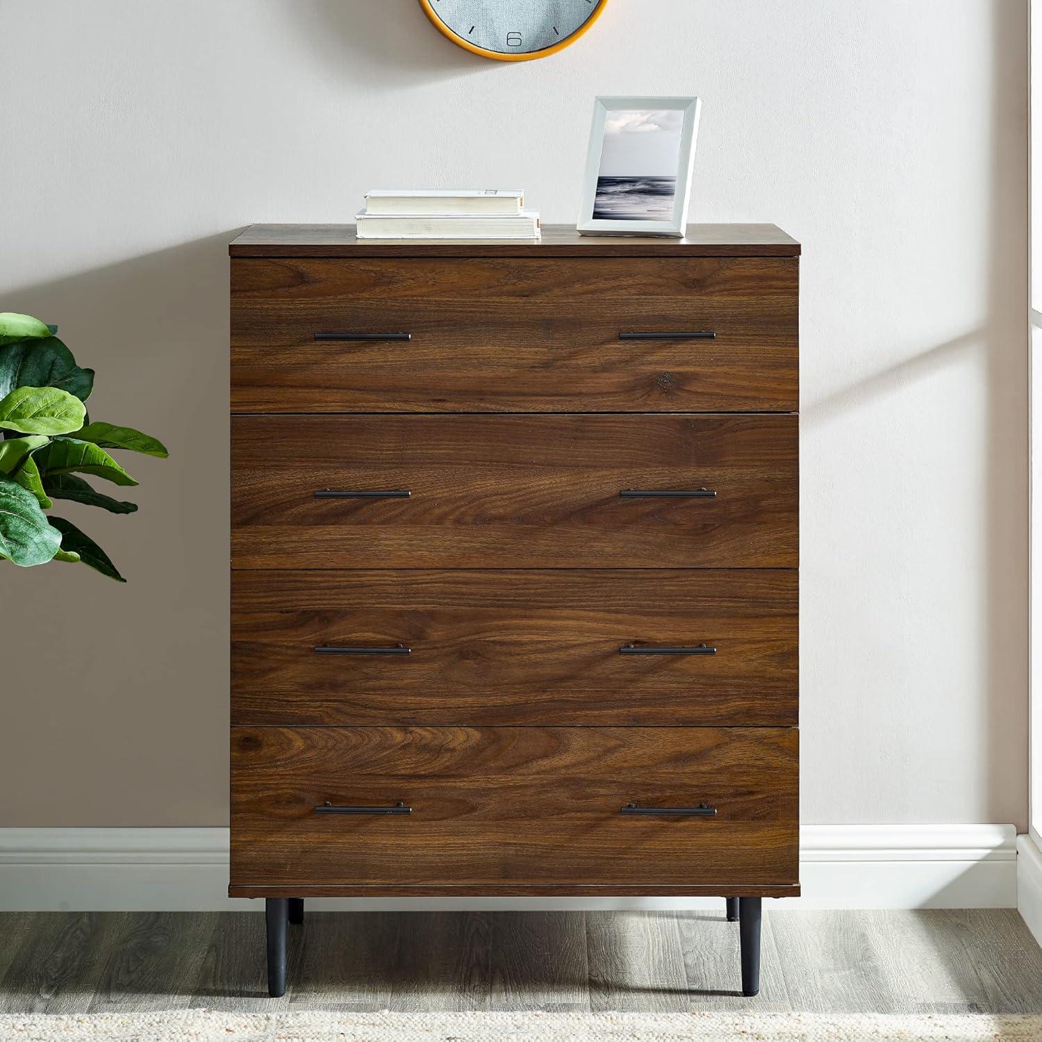 imageWalker Edison Modern 4Drawer Dresser with Tapered Metal Legs  Dark Walnut