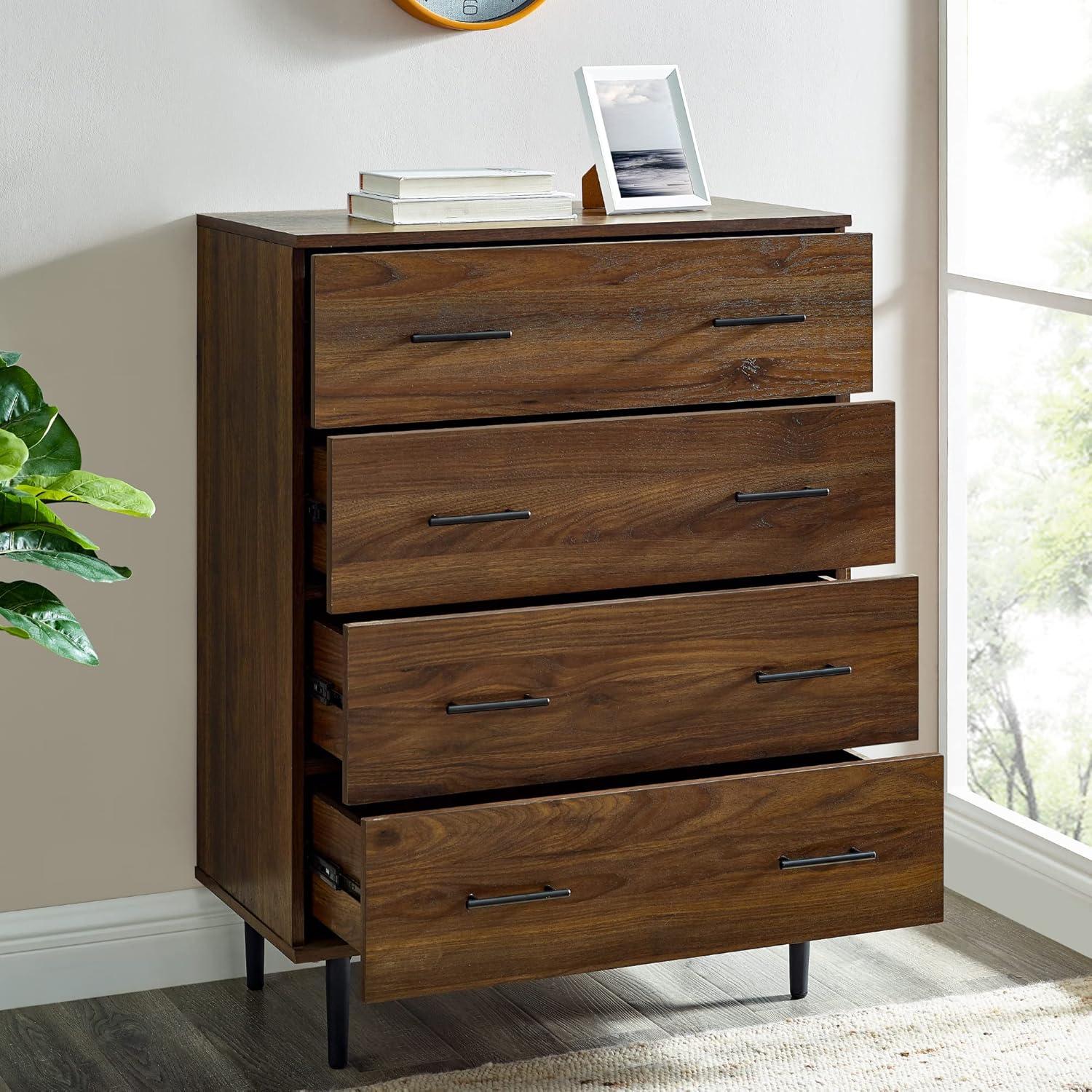 imageWalker Edison Modern 4Drawer Dresser with Tapered Metal Legs  Dark Walnut