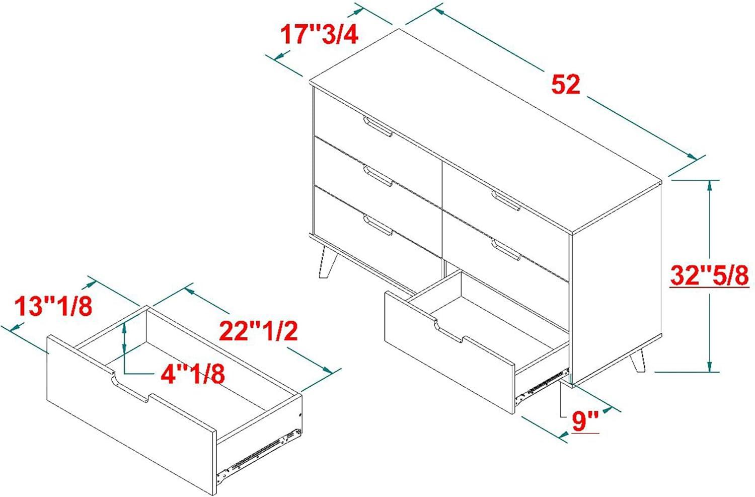 imageWalker Edison Modern 6Drawer Dresser Bedroom Storage Organizer 52 Inch BlackBlack Cutout