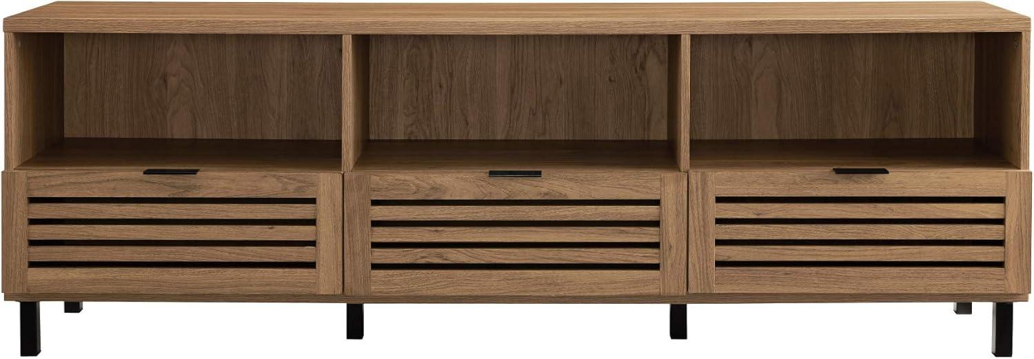 imageWalker Edison Modern Slatted Wood TV Stand for TVs up to 80quot Universal TV Stand for Flat Screen Living Room Storage Cabinets and Shelves Entertainment Center 70 Inch Dark WalnutEnglish Oak