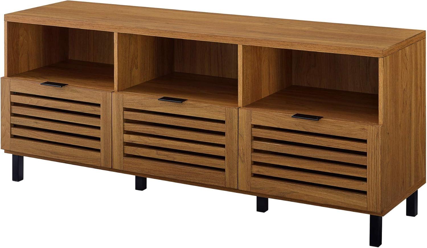 imageWalker Edison Modern Slatted Wood TV Stand for TVs up to 80quot Universal TV Stand for Flat Screen Living Room Storage Cabinets and Shelves Entertainment Center 70 Inch Dark WalnutEnglish Oak