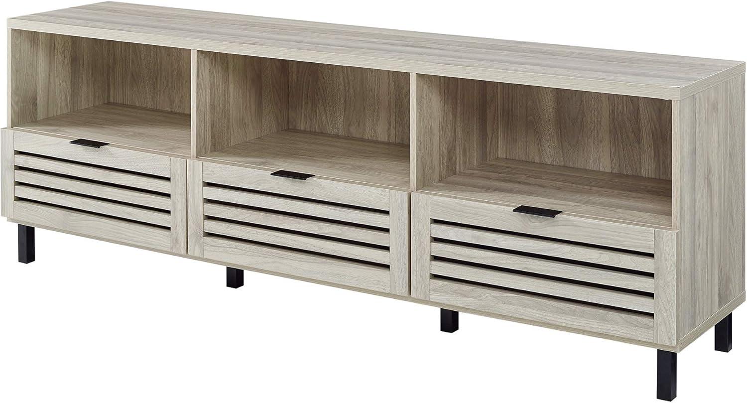 imageWalker Edison Modern Slatted Wood TV Stand for TVs up to 80quot Universal TV Stand for Flat Screen Living Room Storage Cabinets and Shelves Entertainment Center 70 Inch Dark WalnutBirch