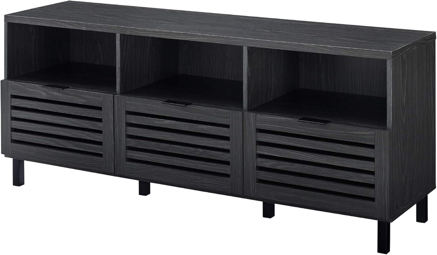 imageWalker Edison Modern Slatted Wood TV Stand for TVs up to 80quot Universal TV Stand for Flat Screen Living Room Storage Cabinets and Shelves Entertainment Center 70 Inch Dark WalnutGraphite