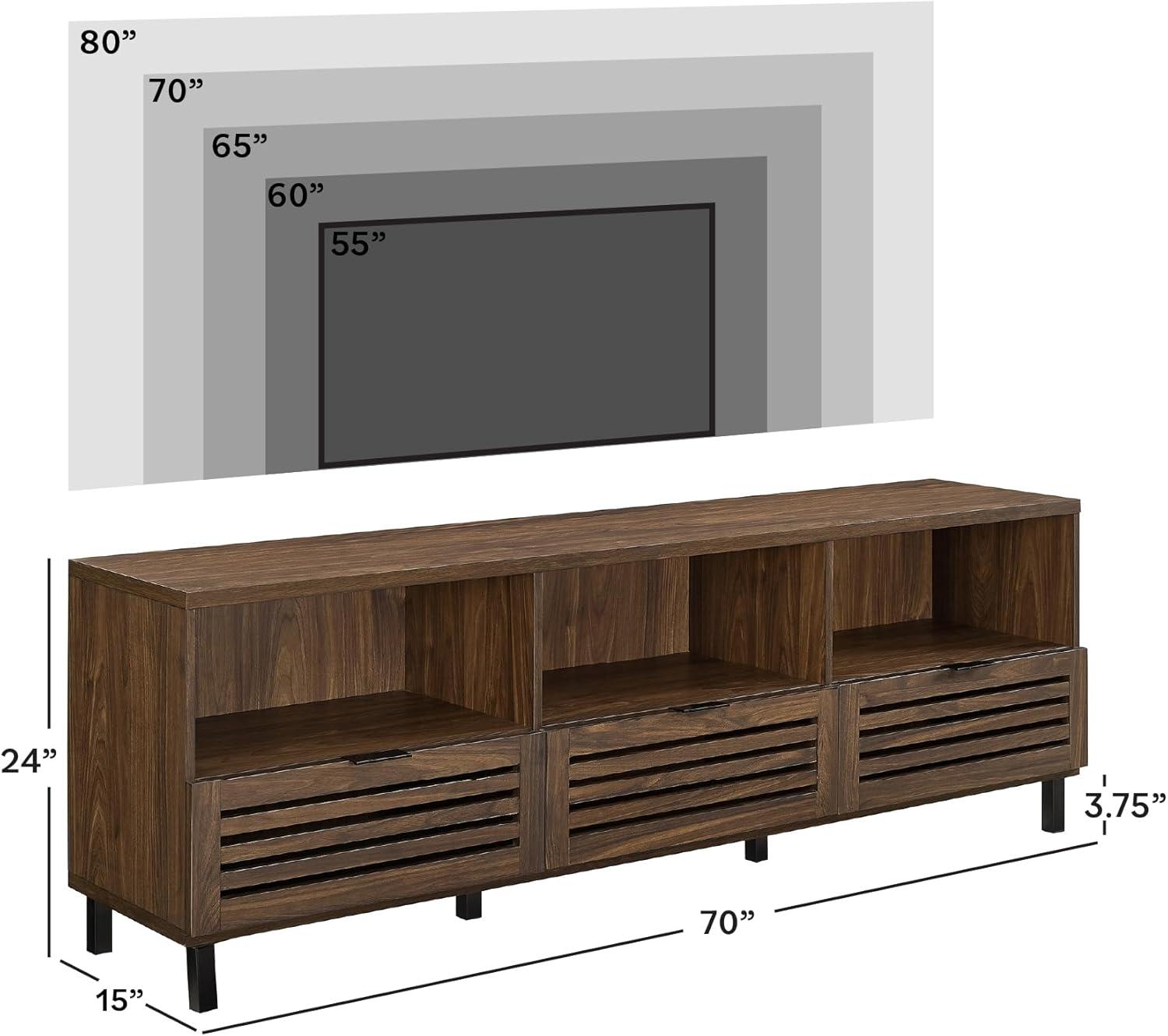 imageWalker Edison Modern Slatted Wood TV Stand for TVs up to 80quot Universal TV Stand for Flat Screen Living Room Storage Cabinets and Shelves Entertainment Center 70 Inch Dark WalnutDark Walnut