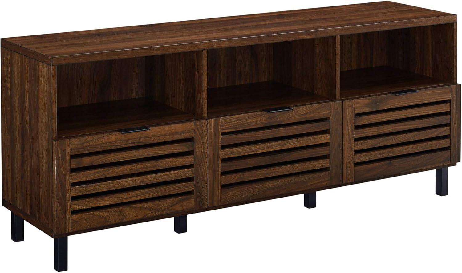 imageWalker Edison Modern Slatted Wood TV Stand for TVs up to 80quot Universal TV Stand for Flat Screen Living Room Storage Cabinets and Shelves Entertainment Center 70 Inch Dark WalnutDark Walnut