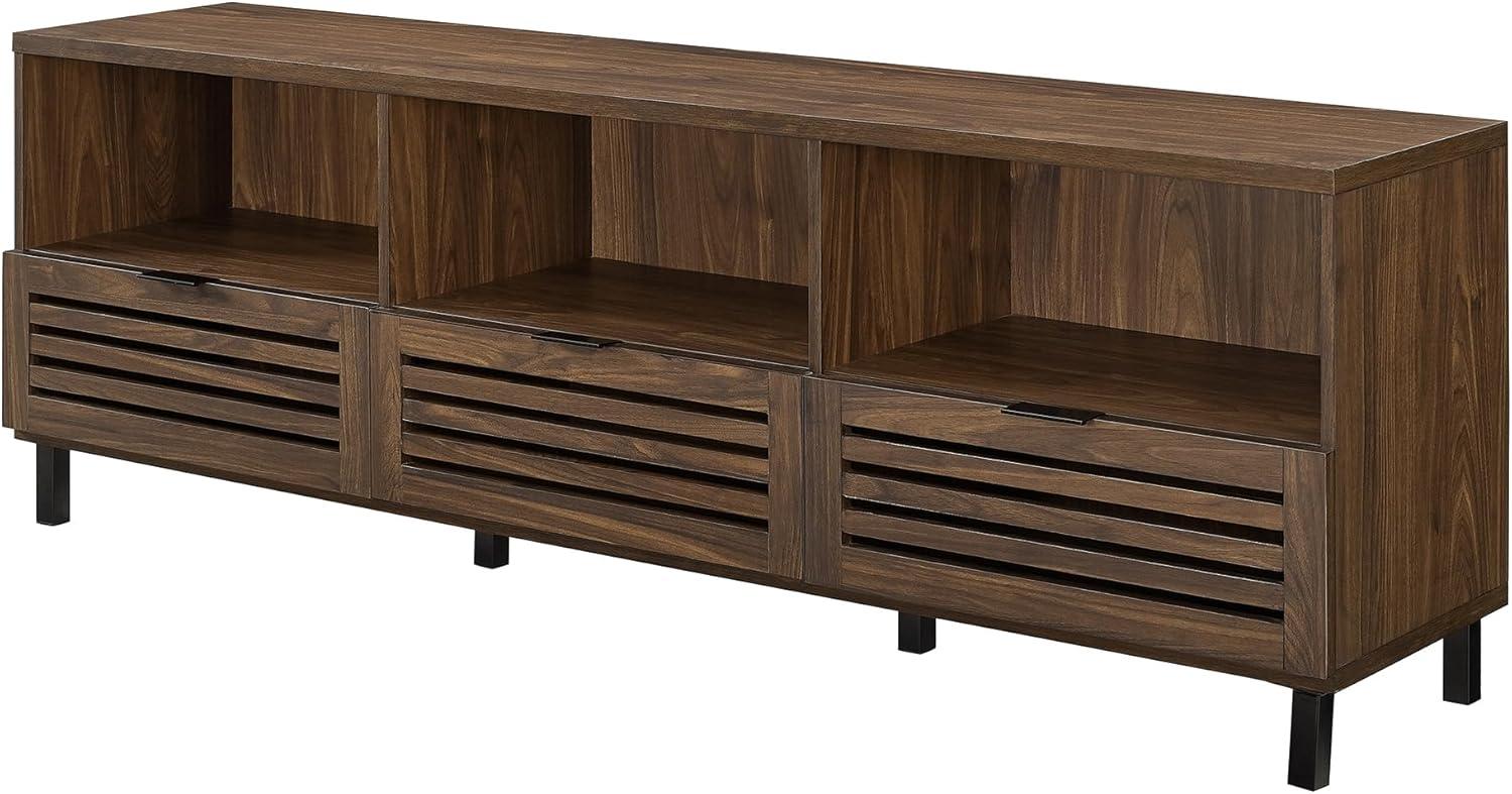 imageWalker Edison Modern Slatted Wood TV Stand for TVs up to 80quot Universal TV Stand for Flat Screen Living Room Storage Cabinets and Shelves Entertainment Center 70 Inch Dark WalnutDark Walnut