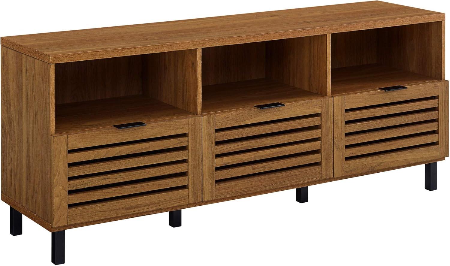 imageWalker Edison Modern Slatted Wood TV Stand for TVs up to 80quot Universal TV Stand for Flat Screen Living Room Storage Cabinets and Shelves Entertainment Center 70 Inch Dark WalnutEnglish Oak