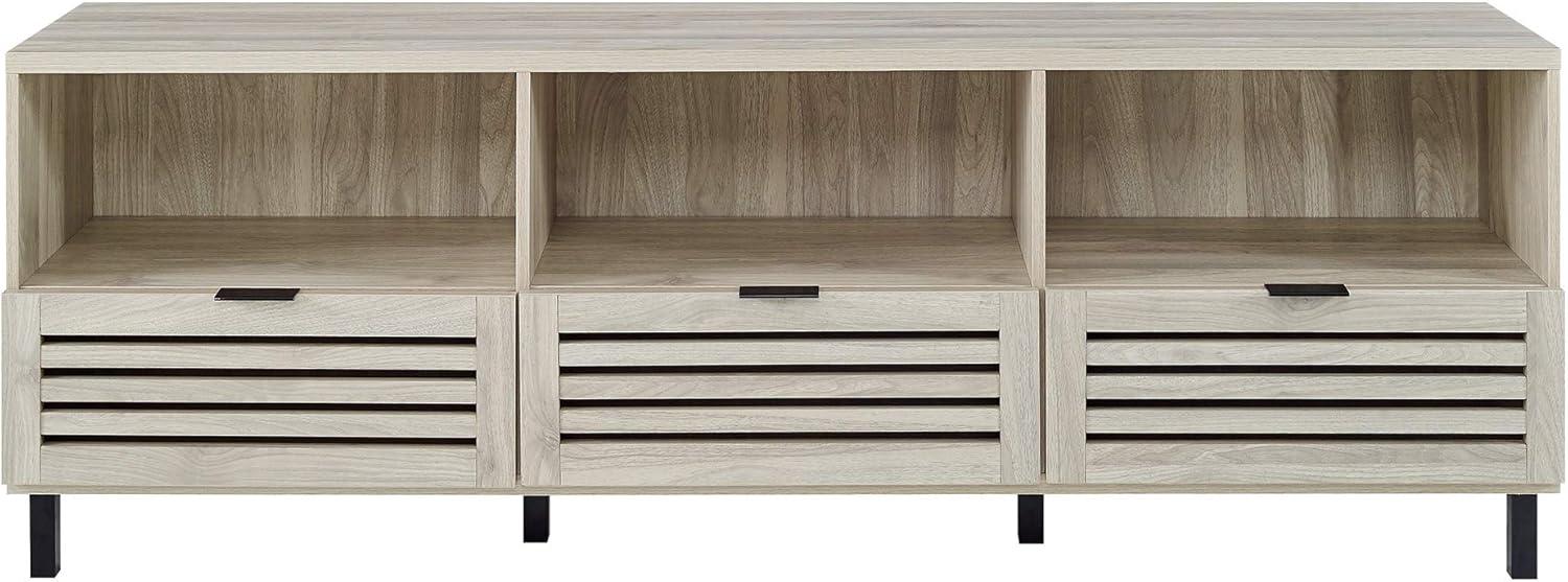 imageWalker Edison Modern Slatted Wood TV Stand for TVs up to 80quot Universal TV Stand for Flat Screen Living Room Storage Cabinets and Shelves Entertainment Center 70 Inch Dark WalnutBirch