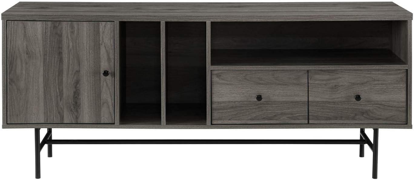 imageWalker Edison Modern Wood TV Stand with Record Storage for TVs up to 65quot Flat Screen Universal TV Console Living Room Storage Cabinet Doors Shelves Entertainment Center 60 Inch Dark WalnutSlate Grey