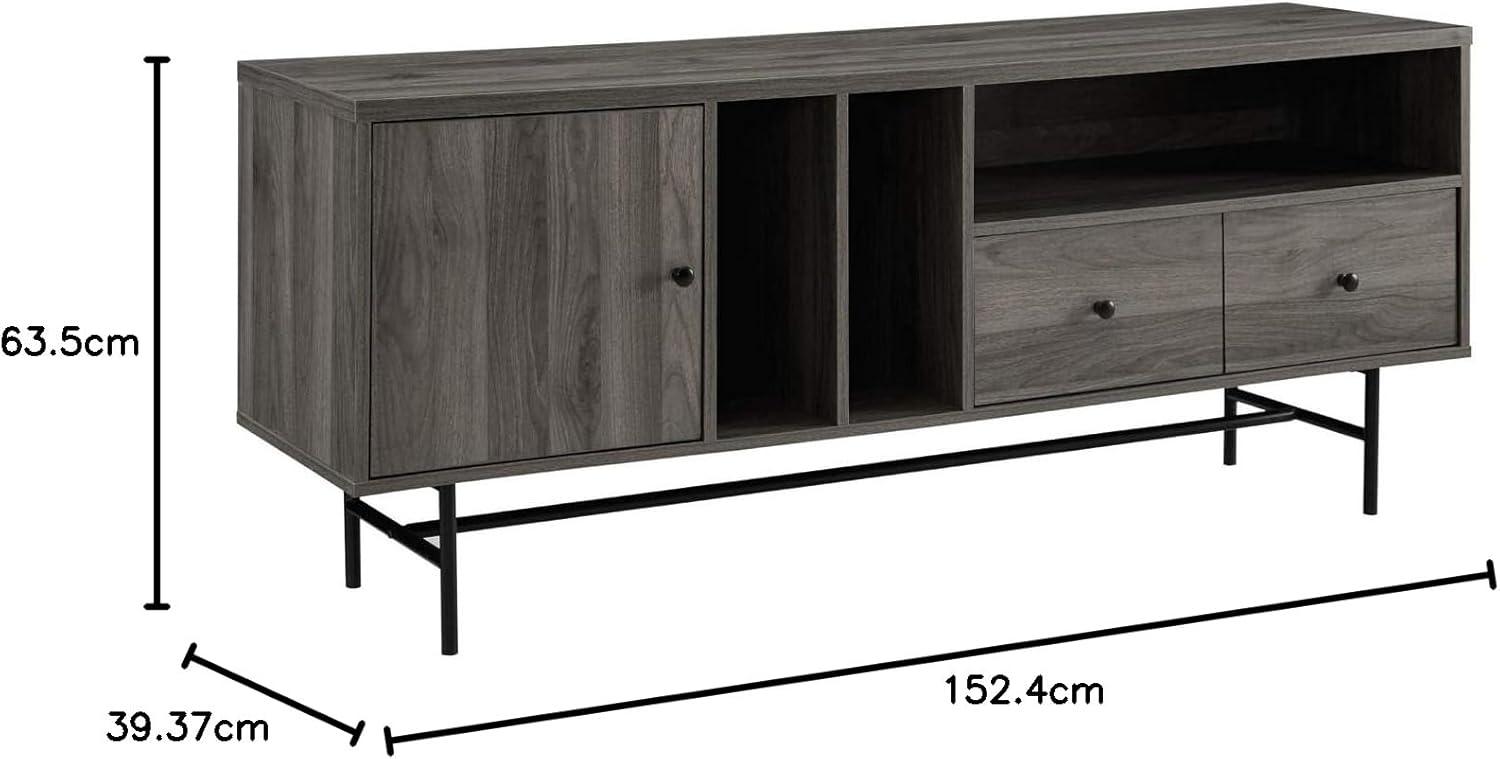 imageWalker Edison Modern Wood TV Stand with Record Storage for TVs up to 65quot Flat Screen Universal TV Console Living Room Storage Cabinet Doors Shelves Entertainment Center 60 Inch Dark WalnutSlate Grey