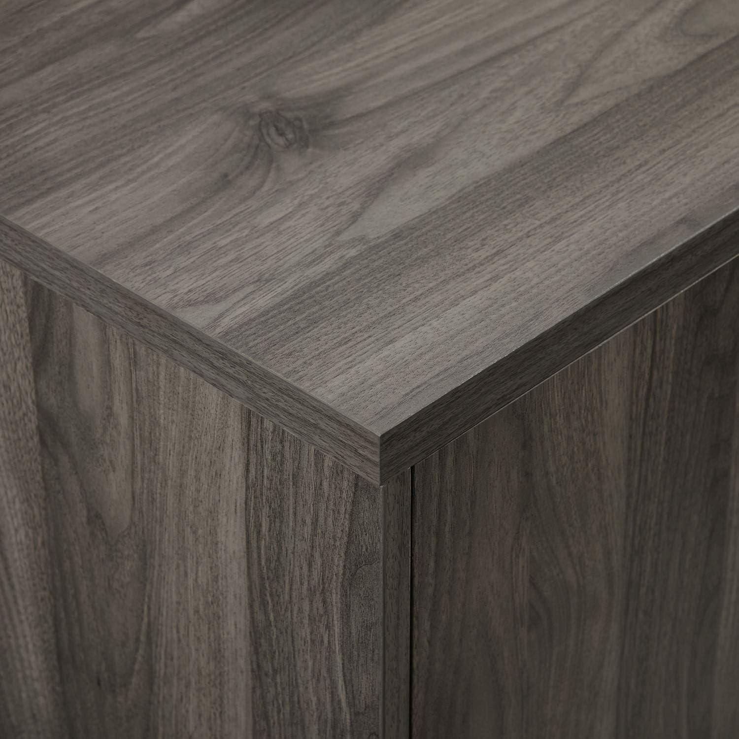 imageWalker Edison Modern Wood TV Stand with Record Storage for TVs up to 65quot Flat Screen Universal TV Console Living Room Storage Cabinet Doors Shelves Entertainment Center 60 Inch Dark WalnutSlate Grey