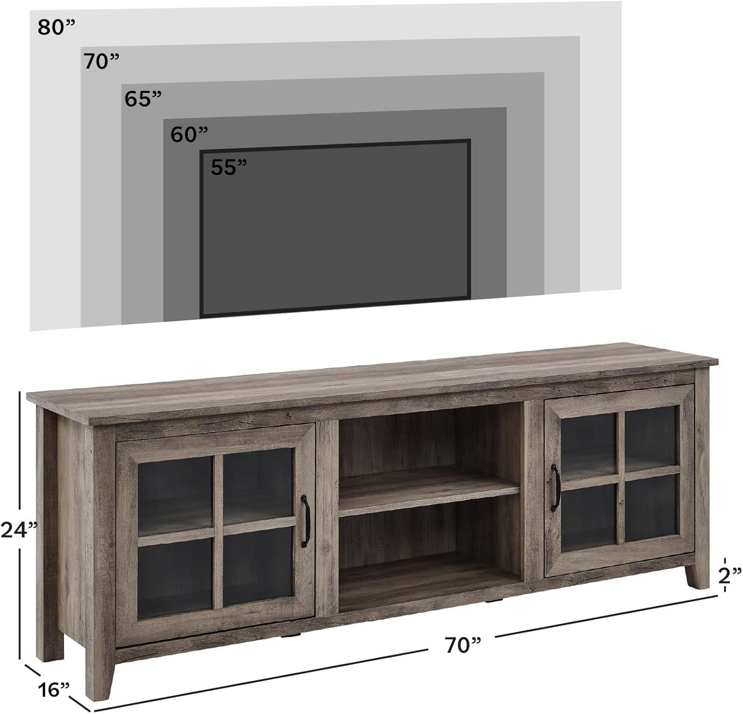 imageWalker Edison Portsmouth Classic 2 Glass Door TV Stand for TVs up to 80 Inches 70 Inch Dark WalnutGrey Wash