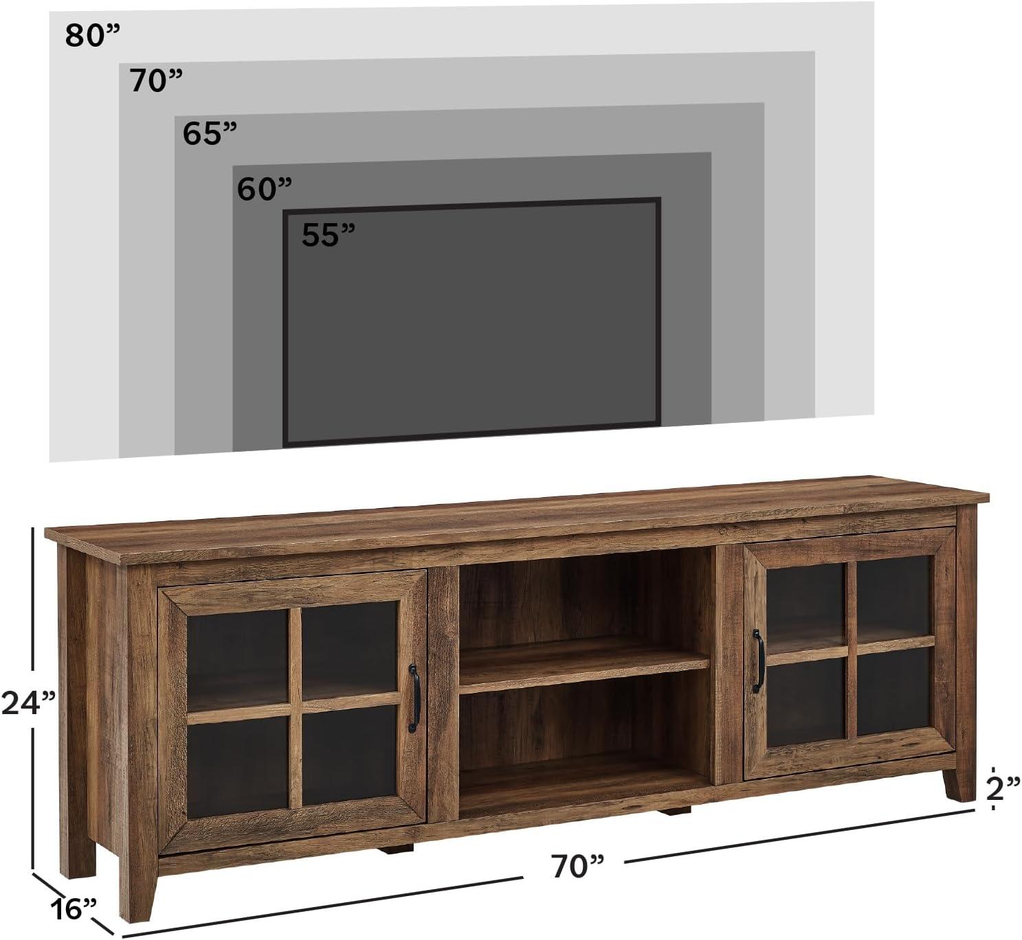 imageWalker Edison Portsmouth Classic 2 Glass Door TV Stand for TVs up to 80 Inches 70 Inch Dark WalnutRustic Oak