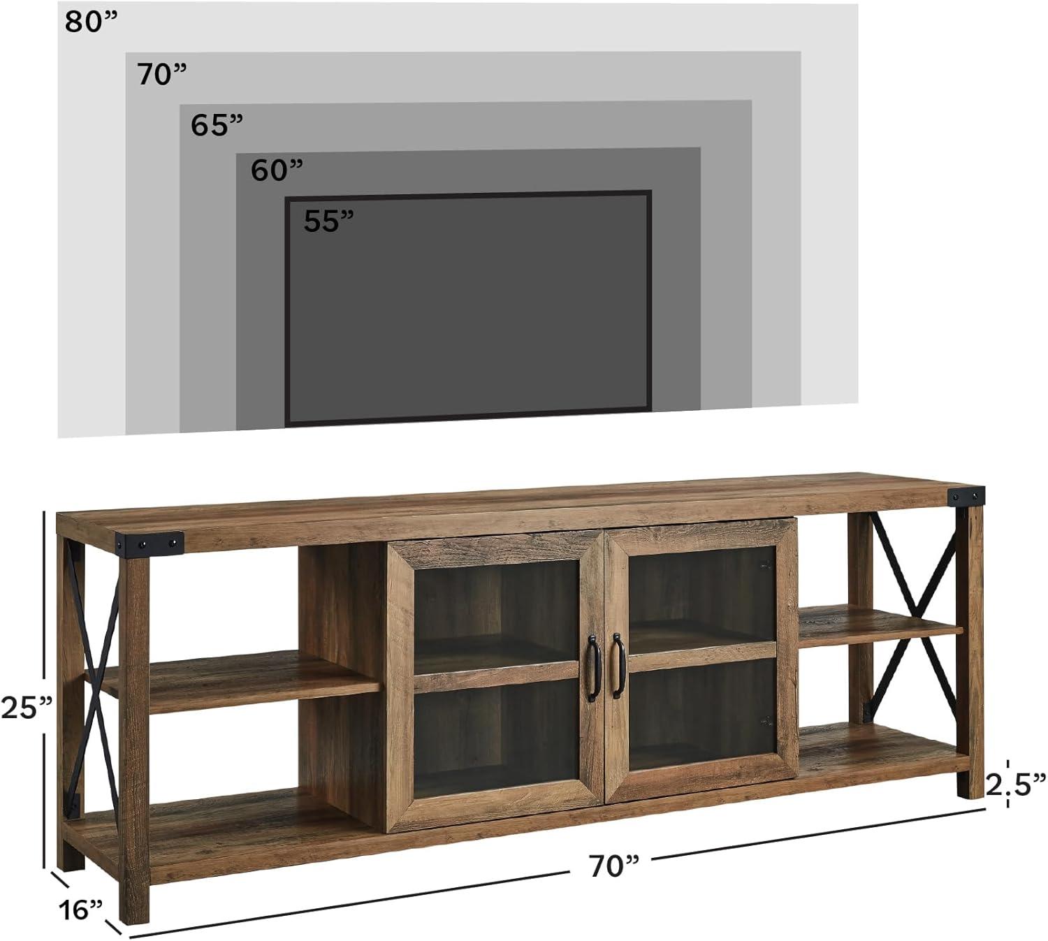 imageWalker Edison Rustic Modern Farmhouse Metal and Wood TV Stand for TVs up to 80quot Universal TV Stand for Flat Screen Living Room Storage Cabinets and Shelves Entertainment Center 70 Inch Rustic Oak