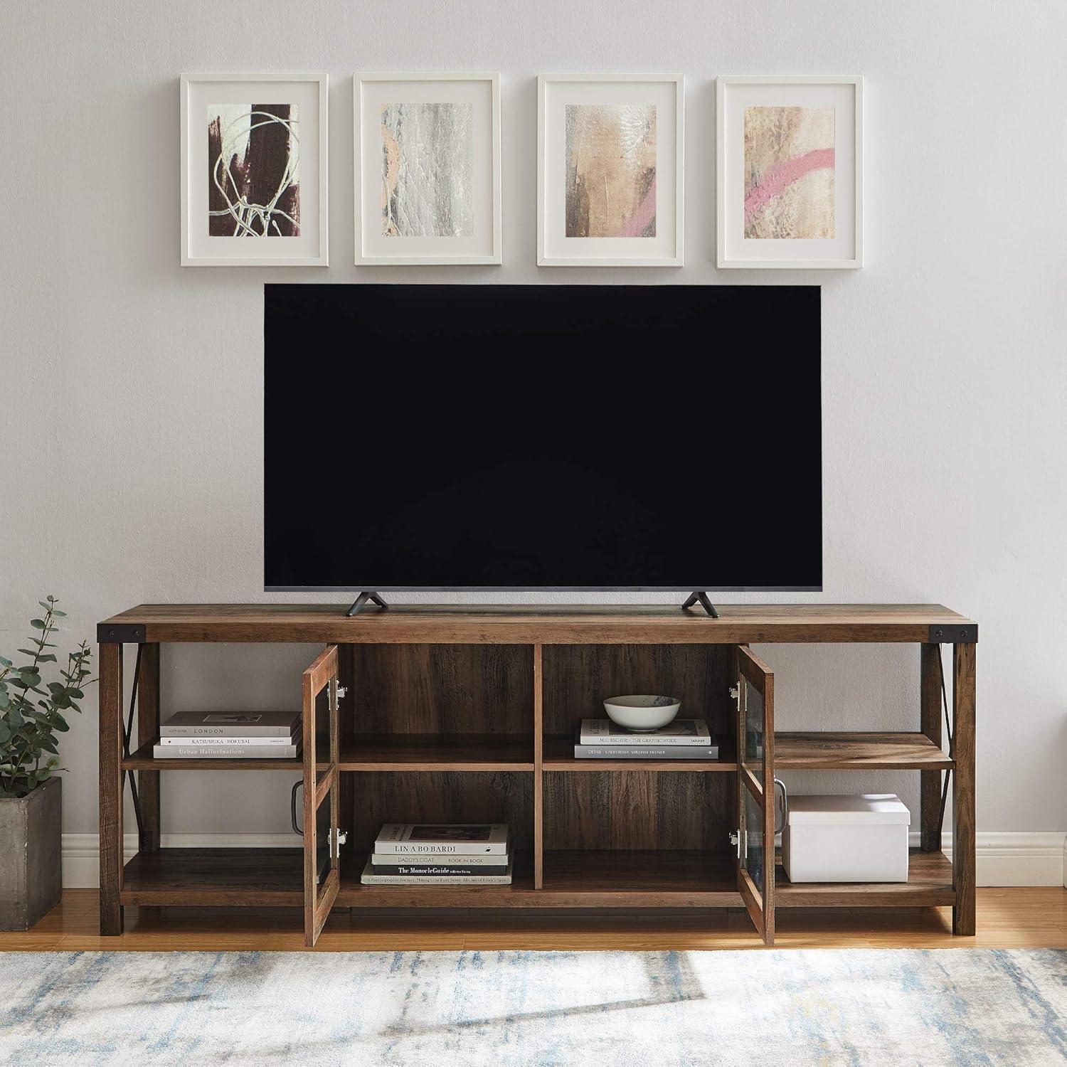 imageWalker Edison Rustic Modern Farmhouse Metal and Wood TV Stand for TVs up to 80quot Universal TV Stand for Flat Screen Living Room Storage Cabinets and Shelves Entertainment Center 70 Inch Rustic Oak