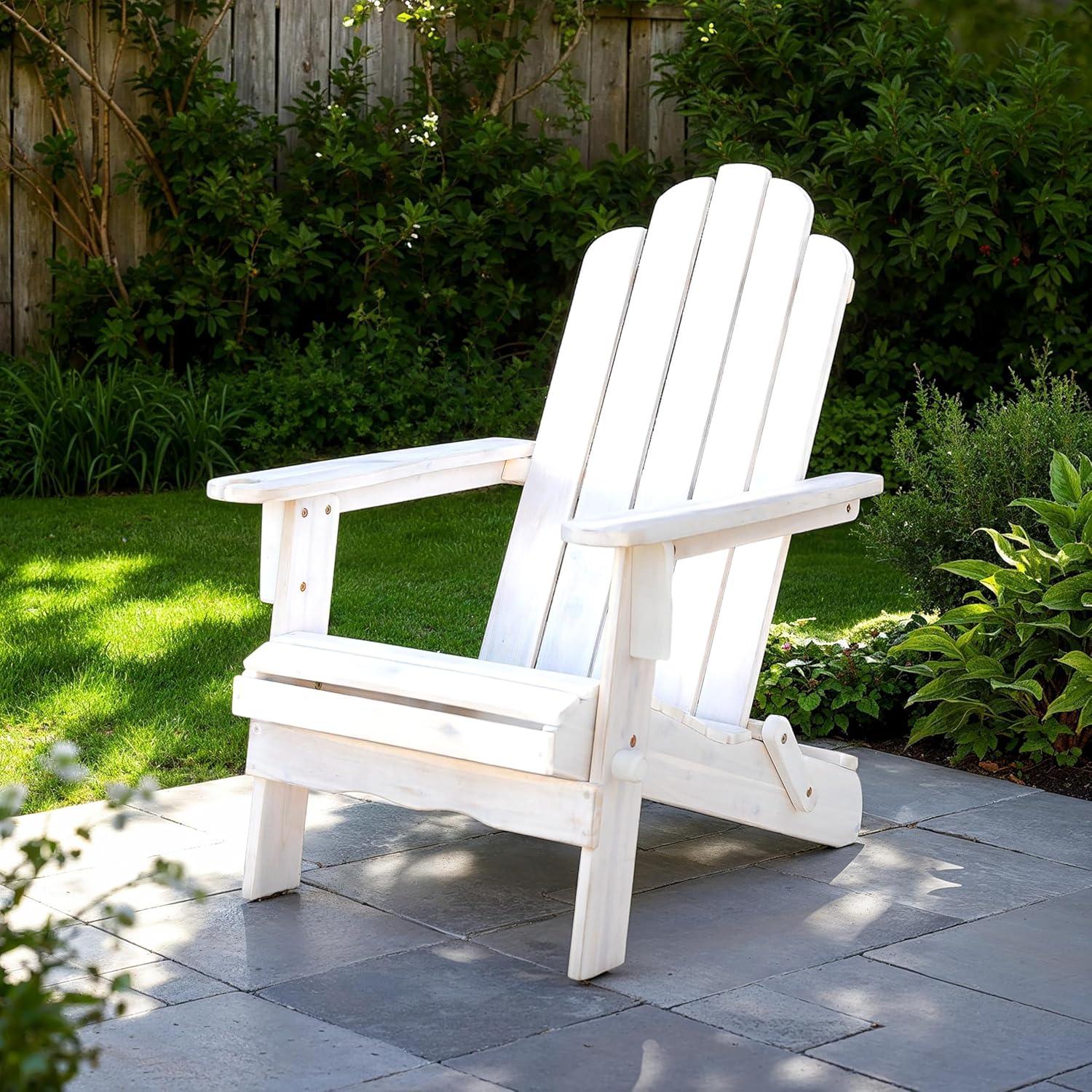 imageWalker Edison Sully Classic Solid Acacia Wood Outdoor Folding Adirondack Chair 38 Inch White WashWhite Wash