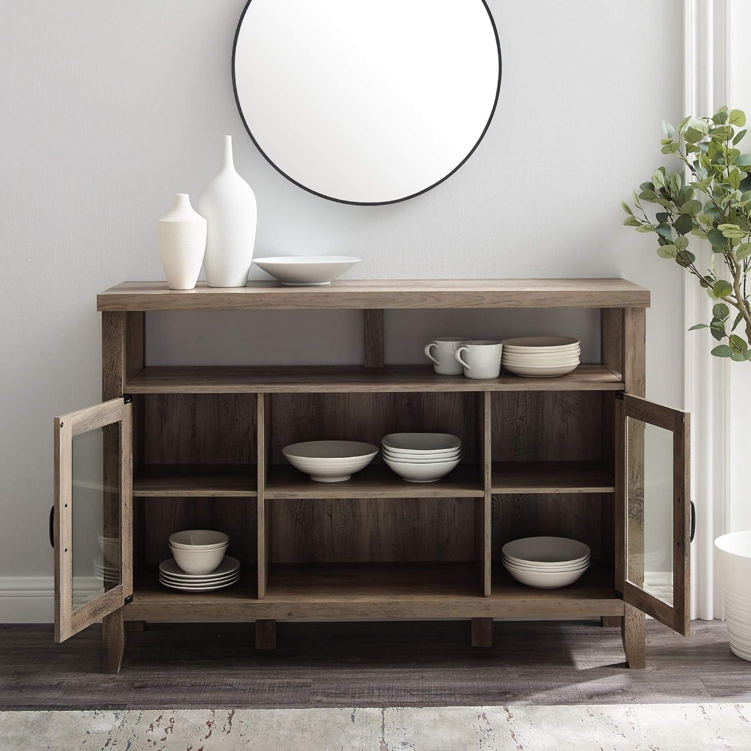 imageWalker Edison Tall Wood Universal TV Stand with Open Storage For TVs up to 58quot Flat Screen Living Room Storage Entertainment Center 52 Inch GreyGrey