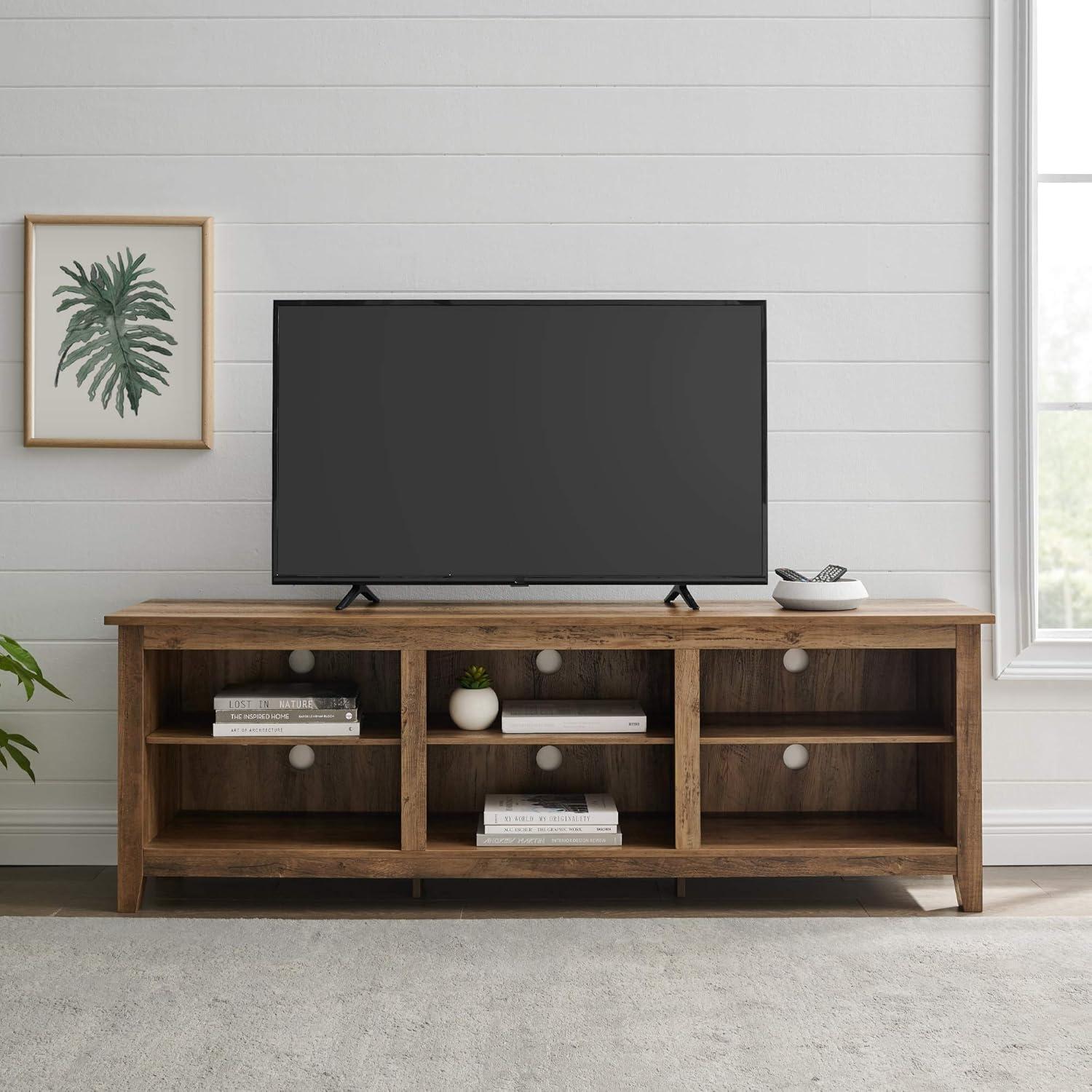 imageWalker Edison Wren Classic 6 Cubby TV Stand for TVs up to 80 Inches 70 Inch BlackRustic Oak