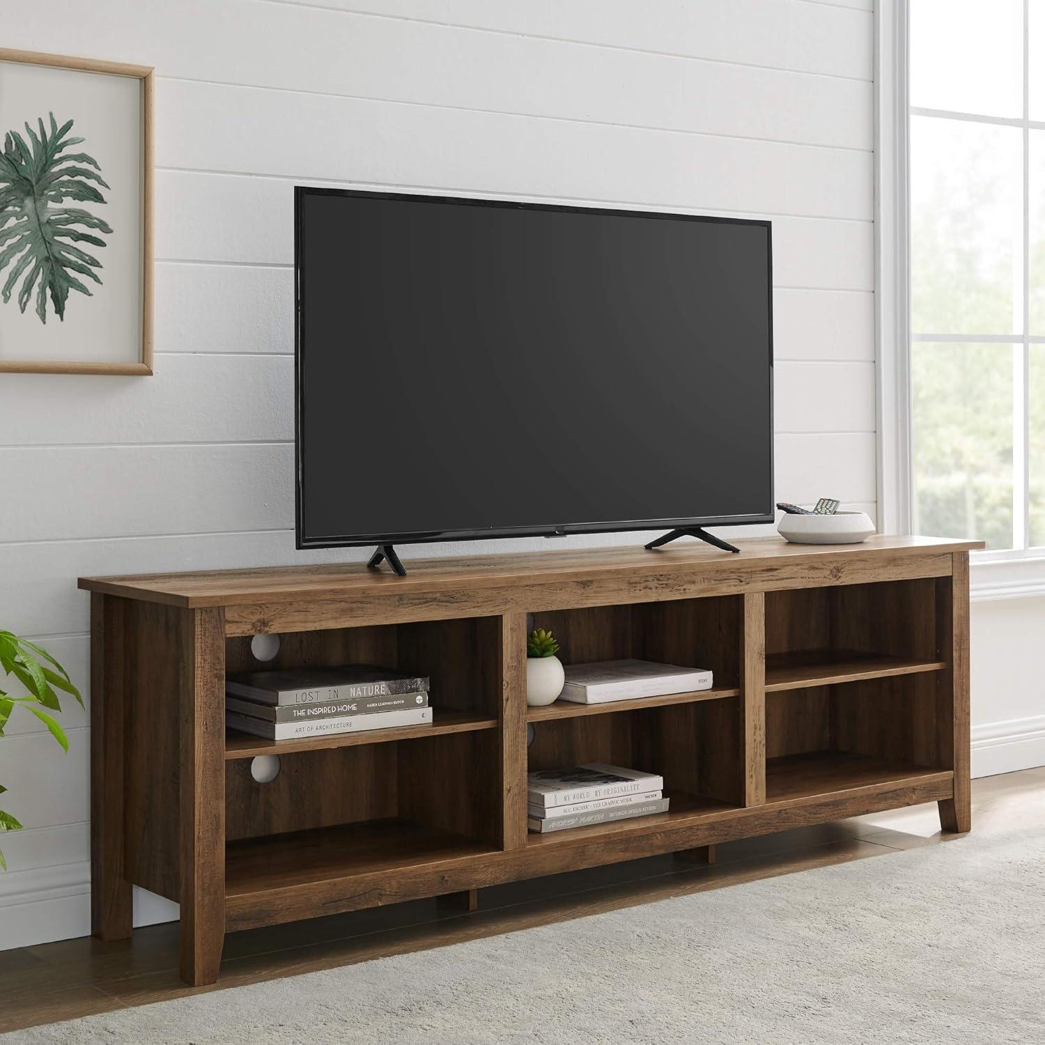 imageWalker Edison Wren Classic 6 Cubby TV Stand for TVs up to 80 Inches 70 Inch BlackRustic Oak
