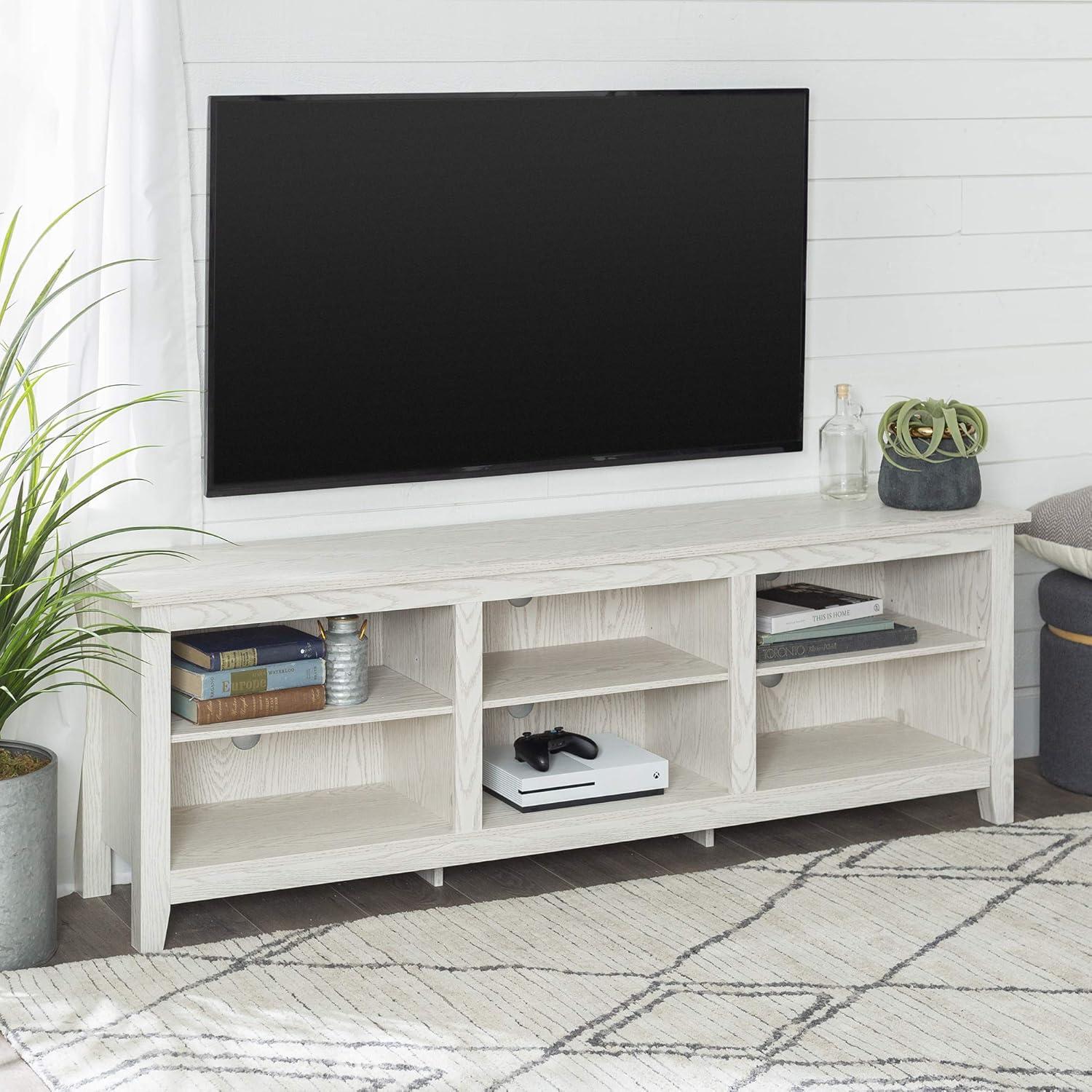 imageWalker Edison Wren Classic 6 Cubby TV Stand for TVs up to 80 Inches 70 Inch BlackWhite Wash
