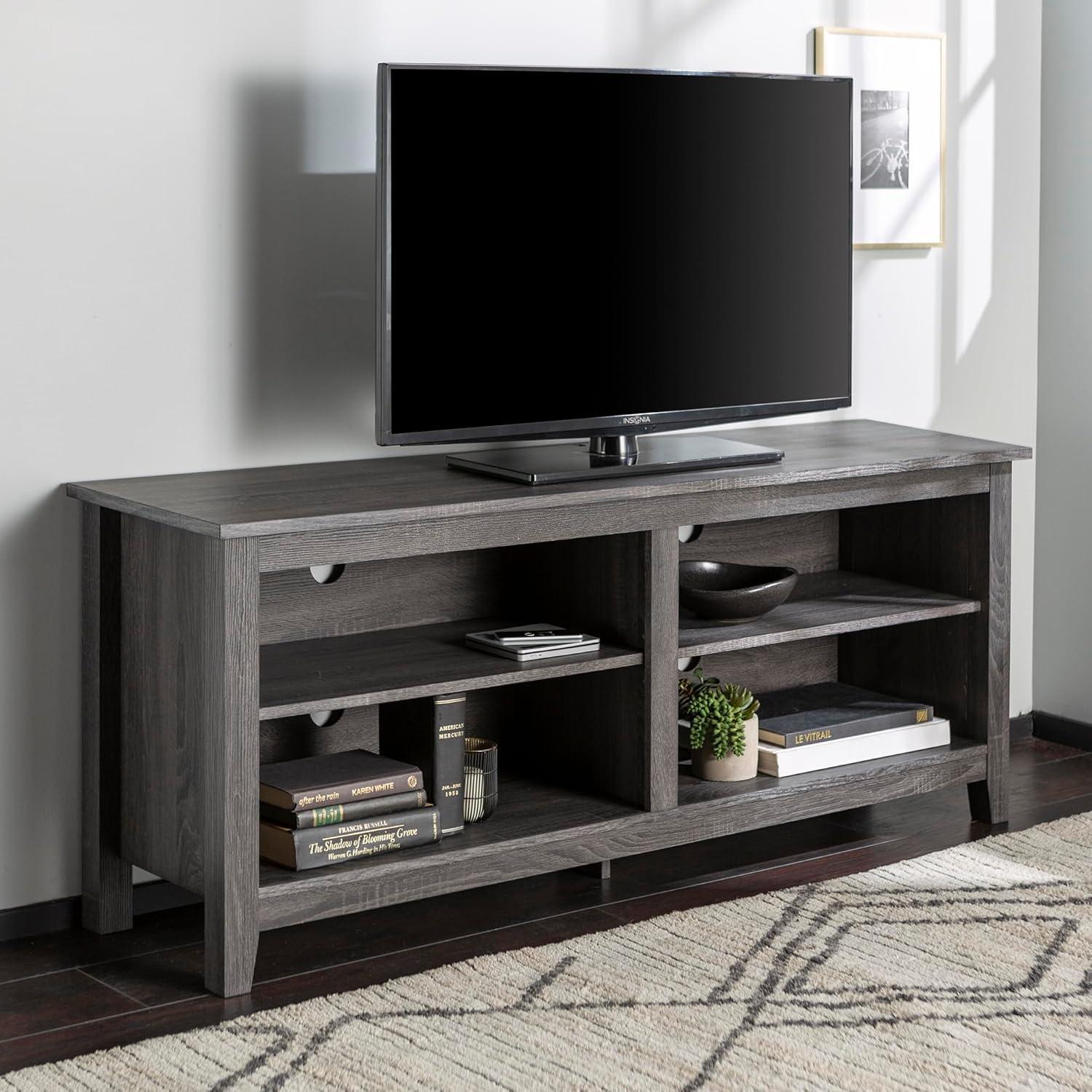 imageWalker Edison Wren Classic TV Console Entertainment Media Stand with Storage for Televisions up to 65 Inches 58 Inch BlackCharcoal Grey