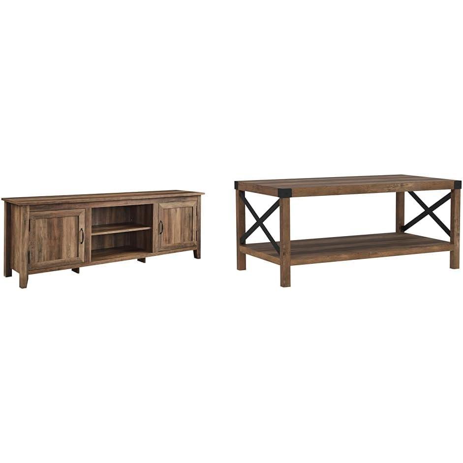 imageWalker Edison 70quot Rustic Oak TV Stand and 40quot Rustic Oak Metal X Coffee TableRustic Oak