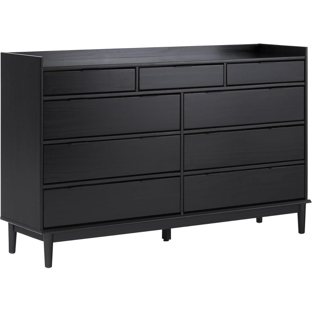 imageWalker Edison Blythe MidCentury Modern TrayTop Solid Wood 9Drawer Dresser 60 Inch BlackBlackt