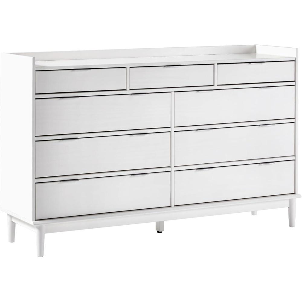 imageWalker Edison Blythe MidCentury Modern TrayTop Solid Wood 9Drawer Dresser 60 Inch BlackWhitet