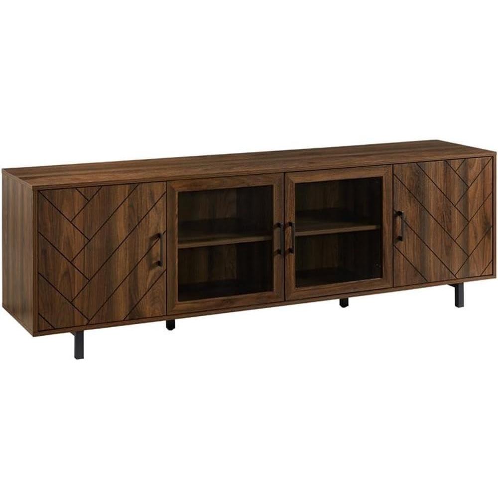 imageWalker Edison Harper Modern 4 Door Herringbone Stand for TVs up to 80 Inches 70 Inch Dark Walnut