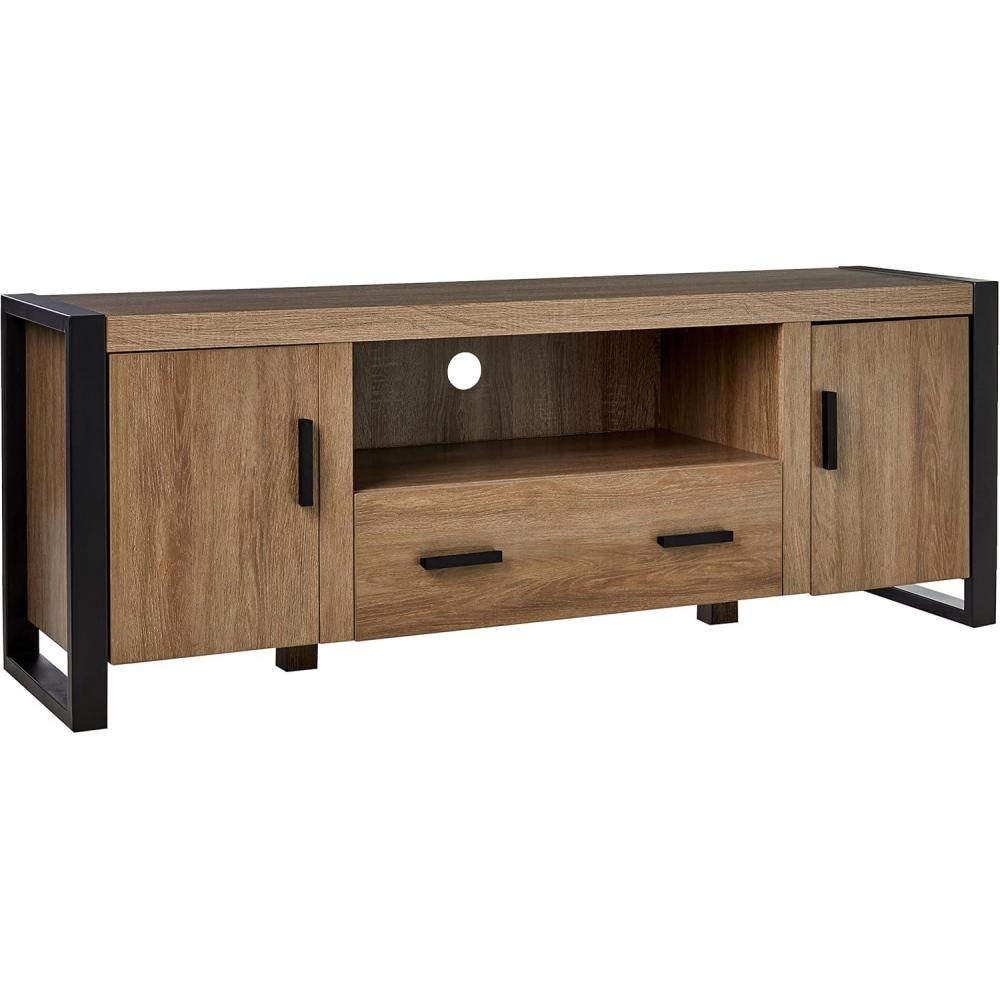 imageWalker Edison Industrial Modern Wood Universal TV Stand with Cabinet Doors for TVs up to 80quot Living Room Storage Shelves Entertainment Center 70 Inch CharcoalDriftwood