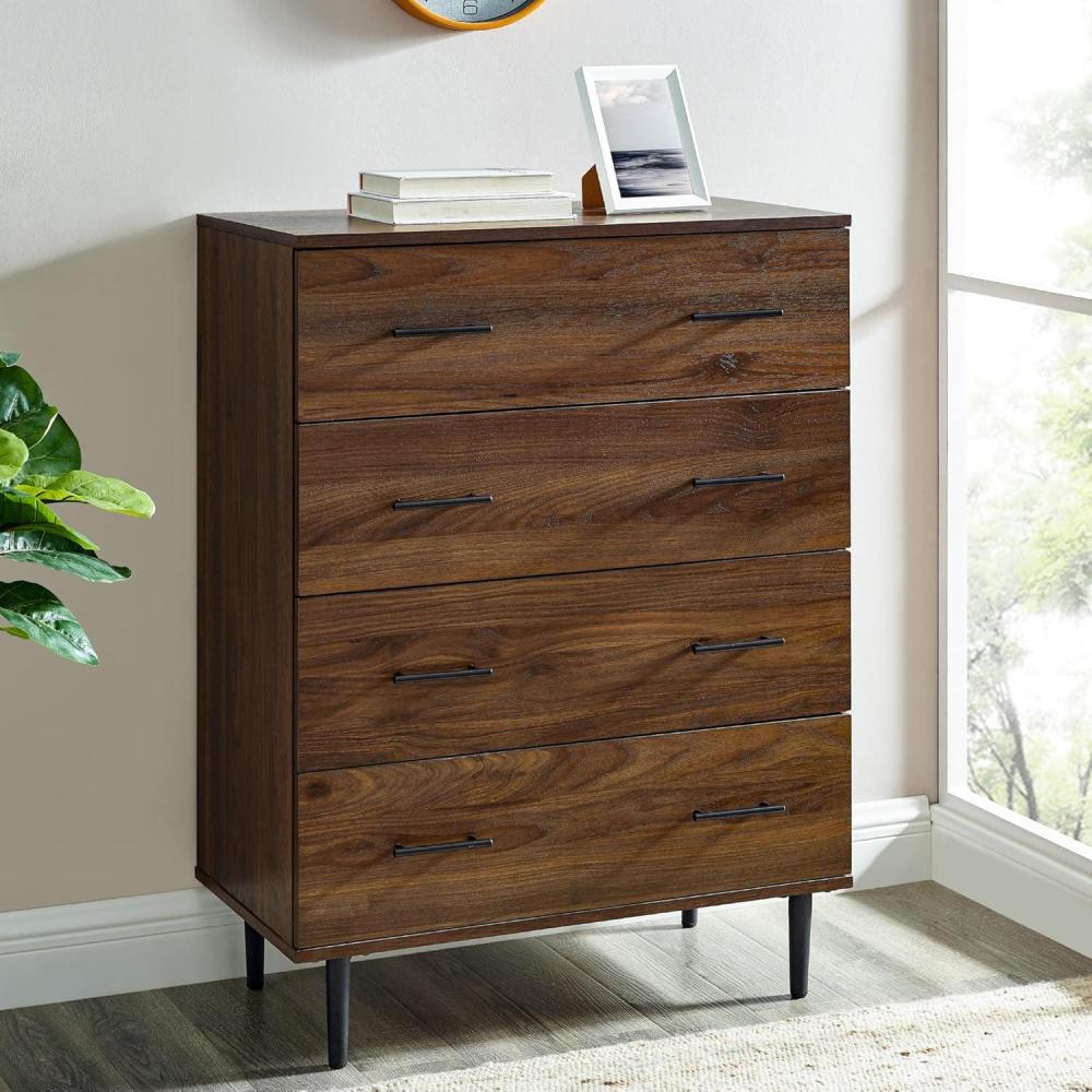 imageWalker Edison Modern 4Drawer Dresser with Tapered Metal Legs  Dark Walnut