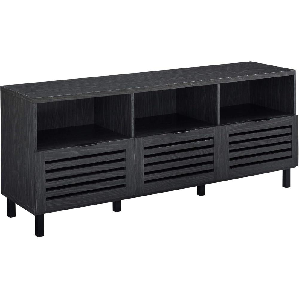 imageWalker Edison Modern Slatted Wood TV Stand for TVs up to 80quot Universal TV Stand for Flat Screen Living Room Storage Cabinets and Shelves Entertainment Center 70 Inch Dark WalnutGraphite