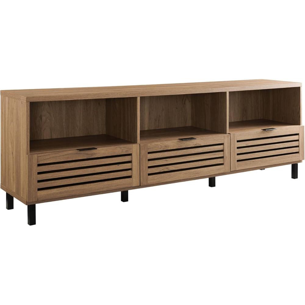 imageWalker Edison Modern Slatted Wood TV Stand for TVs up to 80quot Universal TV Stand for Flat Screen Living Room Storage Cabinets and Shelves Entertainment Center 70 Inch Dark WalnutEnglish Oak