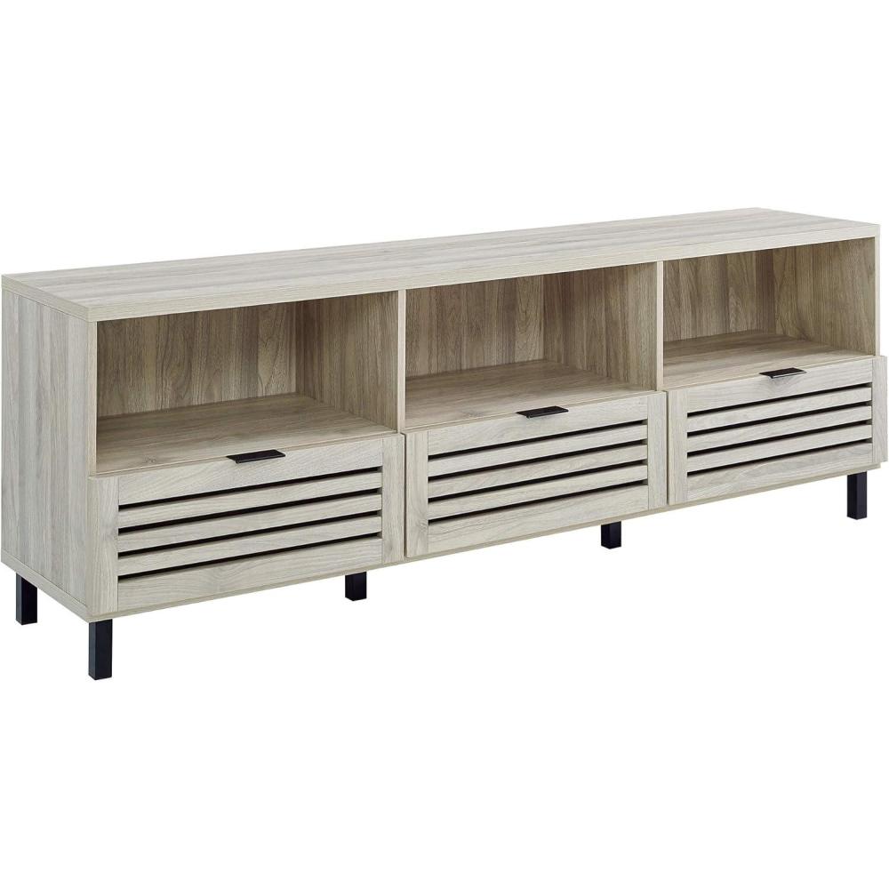 imageWalker Edison Modern Slatted Wood TV Stand for TVs up to 80quot Universal TV Stand for Flat Screen Living Room Storage Cabinets and Shelves Entertainment Center 70 Inch Dark WalnutBirch