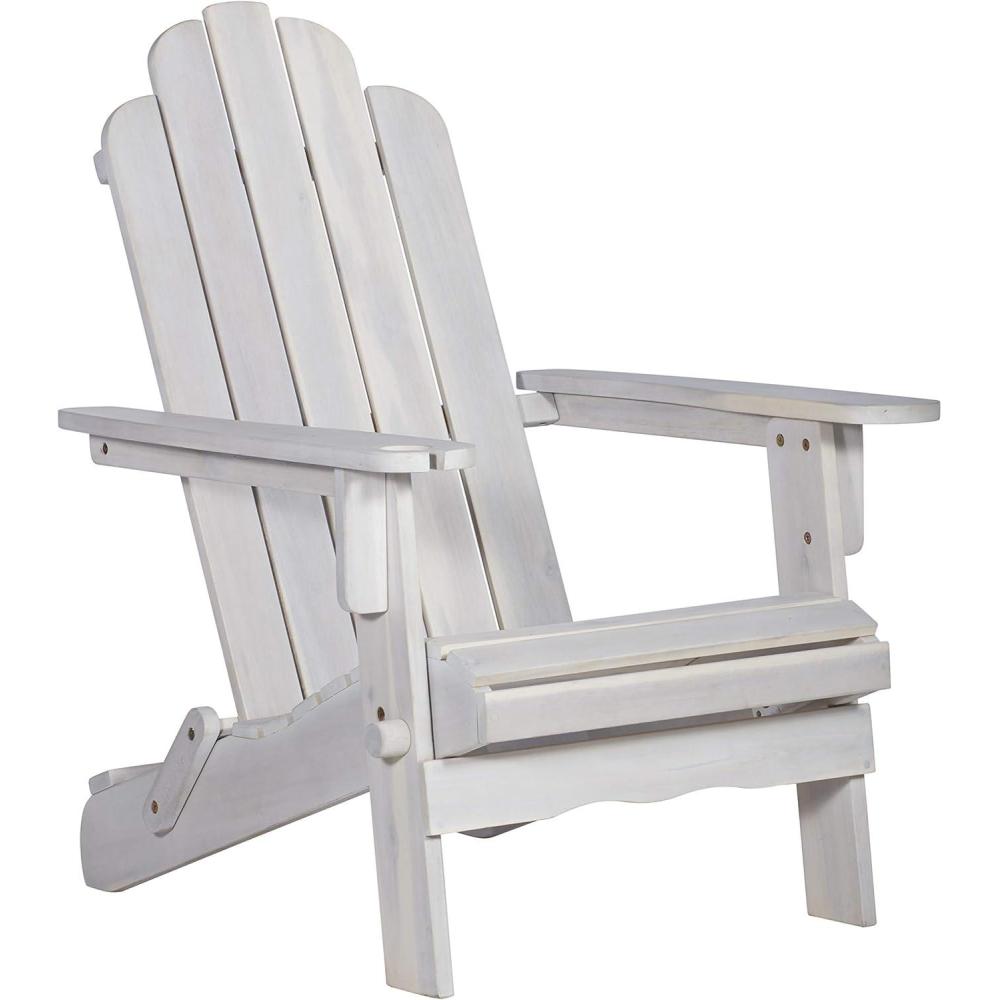 imageWalker Edison Sully Classic Solid Acacia Wood Outdoor Folding Adirondack Chair 38 Inch White WashWhite Wash