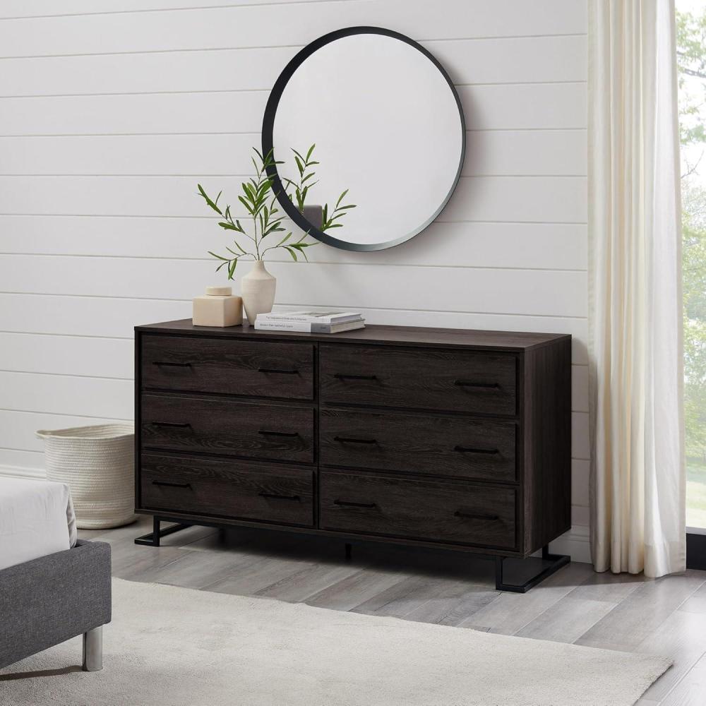 imageWalker Edison Togo Contemporary Metal and Wood 6Drawer Dresser 56 Inch Coastal Oak