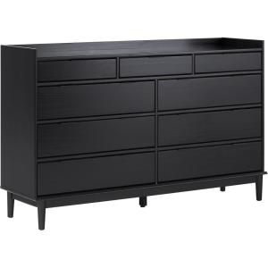 Walker Edison Blythe Mid-Century Modern Tray-Top Solid Wood 9-Drawer Dresser, 60 Inch, Black(Black-t)