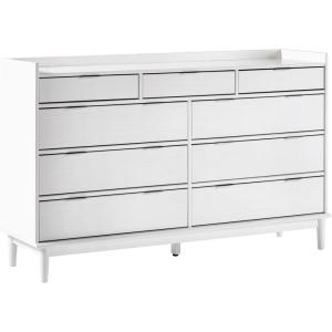 Walker Edison Blythe Mid-Century Modern Tray-Top Solid Wood 9-Drawer Dresser, 60 Inch, Black(White-t)