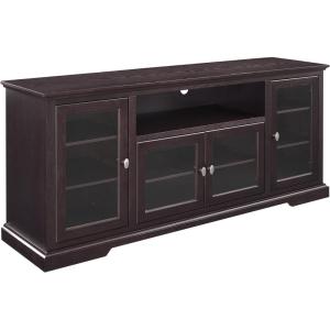 Walker Edison Brahm Classic Glass Door Storage TV Console for TVs up to 80 Inches, 70 Inch, Black(Espresso Brown)