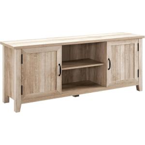 Walker Edison Buren Classic Grooved Door TV Stand for TVs up to 65 Inches, 58 Inch, Solid White(White Oak)