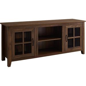 Walker Edison Dakota Modern Farmhouse 2 Glass Door Stand for TVs up to 65 Inches, 58 Inch, Dark Walnut