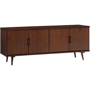 Walker Edison Genia Mid-Century Modern Solid Wood Stand for TVs up to 65 Inches, Walnut(Walnut)