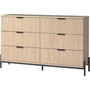Walker Edison Mid-Century 6-Drawer Chest with Reeded Drawer Fronts, 56 Inch, Coastal Oak