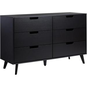 Walker Edison Modern 6-Drawer Dresser Bedroom Storage Organizer, 52 Inch, Black(Black Cut-out)
