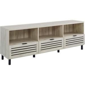 Walker Edison Modern Slatted Wood TV Stand for TV’s up to 80″ Universal TV Stand for Flat Screen Living Room Storage Cabinets and Shelves Entertainment Center, 70 Inch, Dark Walnut(Birch)