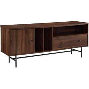 Walker Edison Modern Wood TV Stand with Record Storage for TV’s up to 65″ Flat Screen Universal TV Console Living Room Storage Cabinet Doors Shelves Entertainment Center, 60 Inch, Dark Walnut(Dark Walnut)
